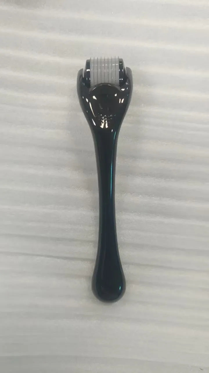 540 needle derma roller with black handle and coloured wheel, showing 0.25mm 0.3mm size options for micro-needling.