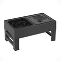Adjustable raised dog bowl stand with slow feeder and water bowl, black, for small medium large dogs