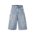 Men's distressed denim shorts with raw edge hem in straight leg fit
