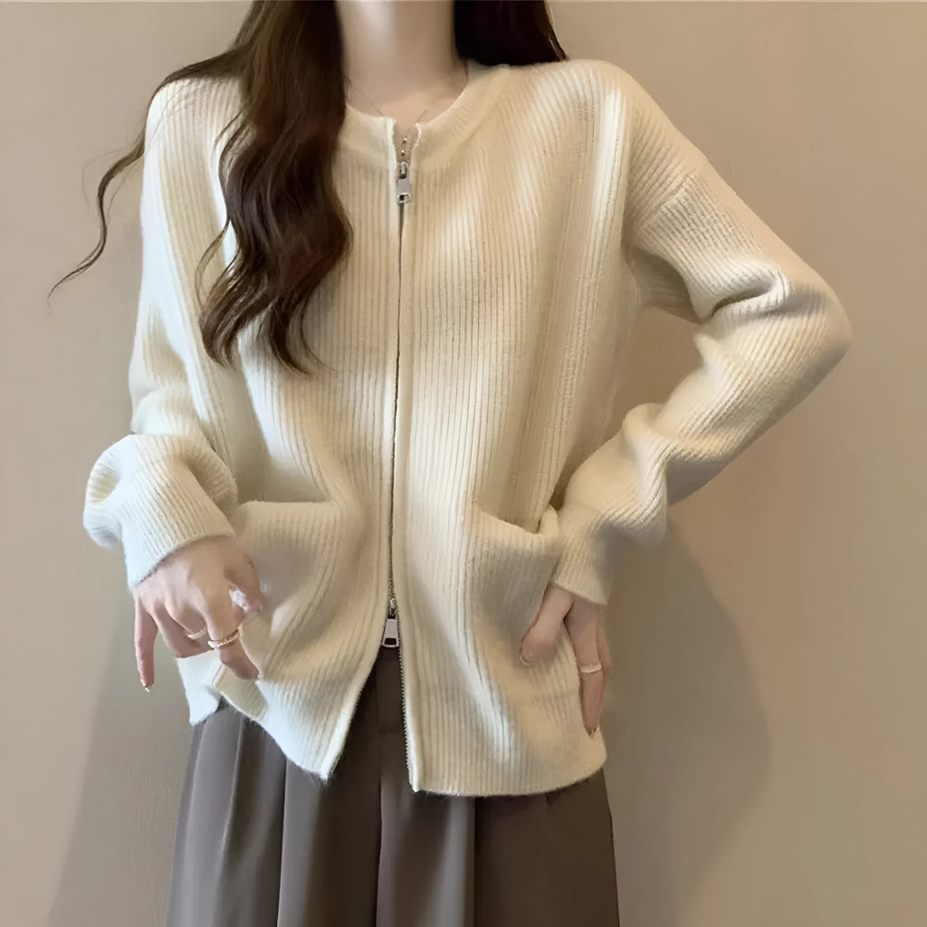 Soft wind glutinous sweater coat cardigan in viscose fibre available in beige, grey, black and khaki colours
