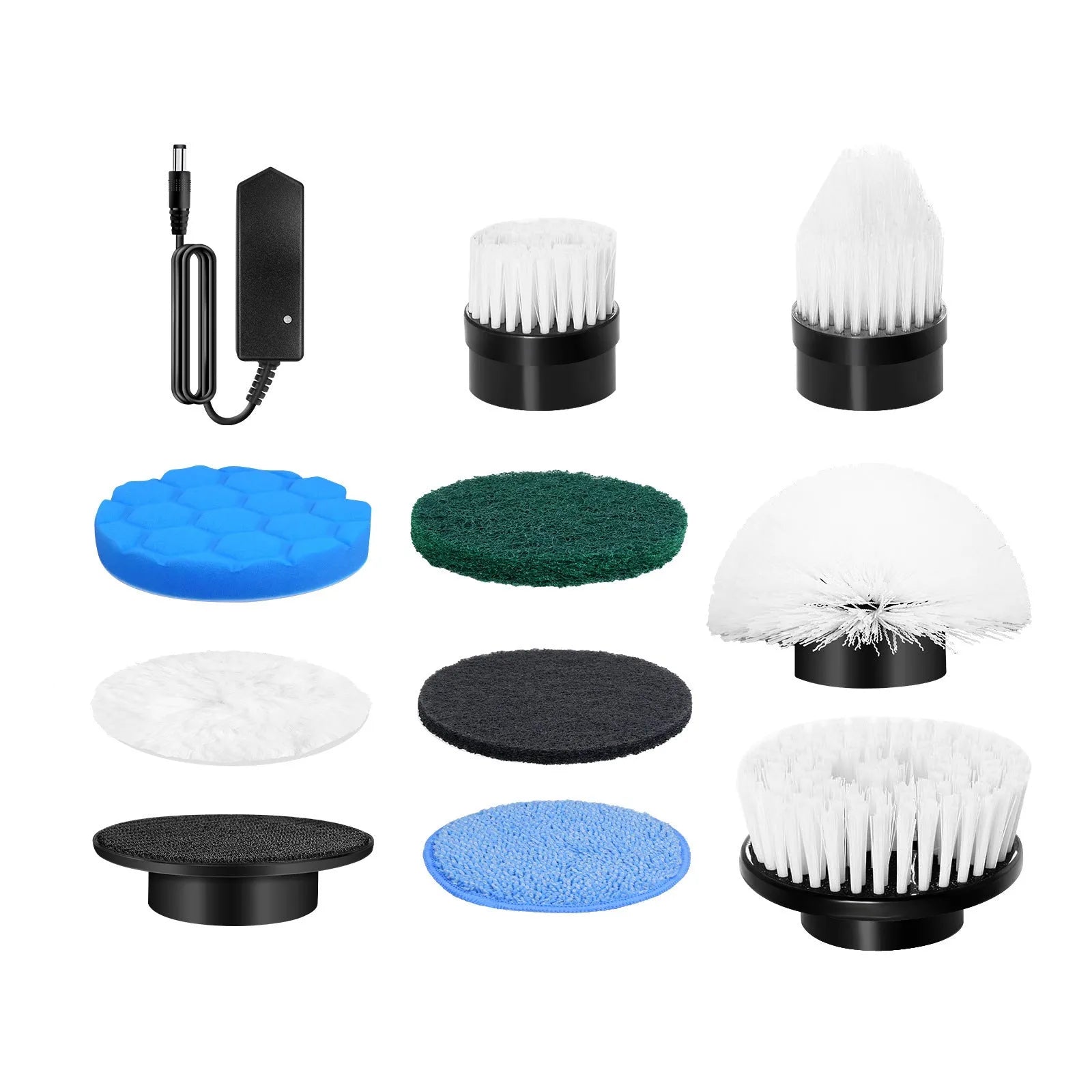 White handheld cleaning ball with lithium battery and cleaning brush attachments
