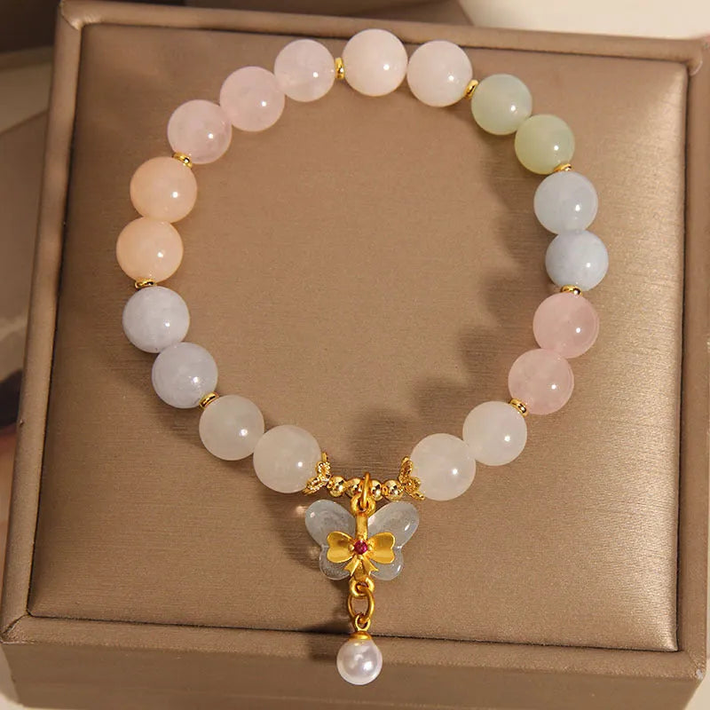 Morganite crystal bracelet with colourful butterfly pendant jewellery for women