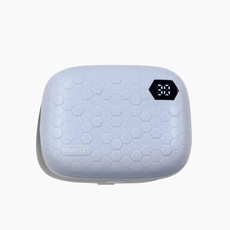 Automatic electric ultrasonic glasses cleaning machine in blue plastic case with dimensions 85x65x30mm