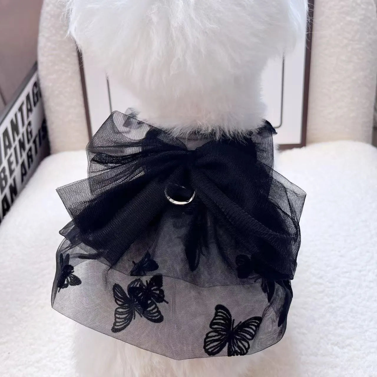 Black polyester princess tulle skirt for small dogs and cats on size chart