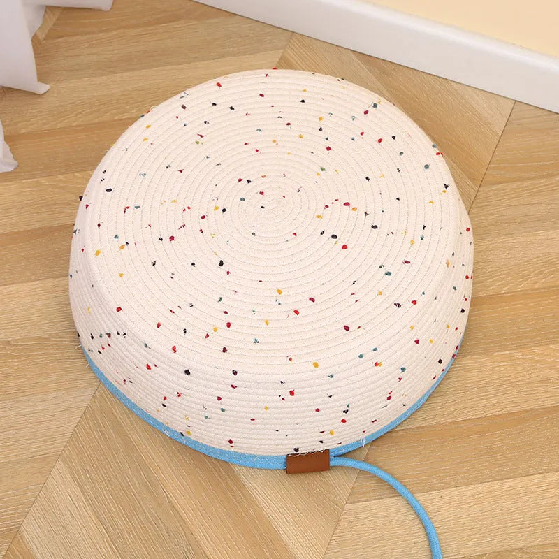 Cotton and hemp rope cat nest mat in large size with a toy ball for cats