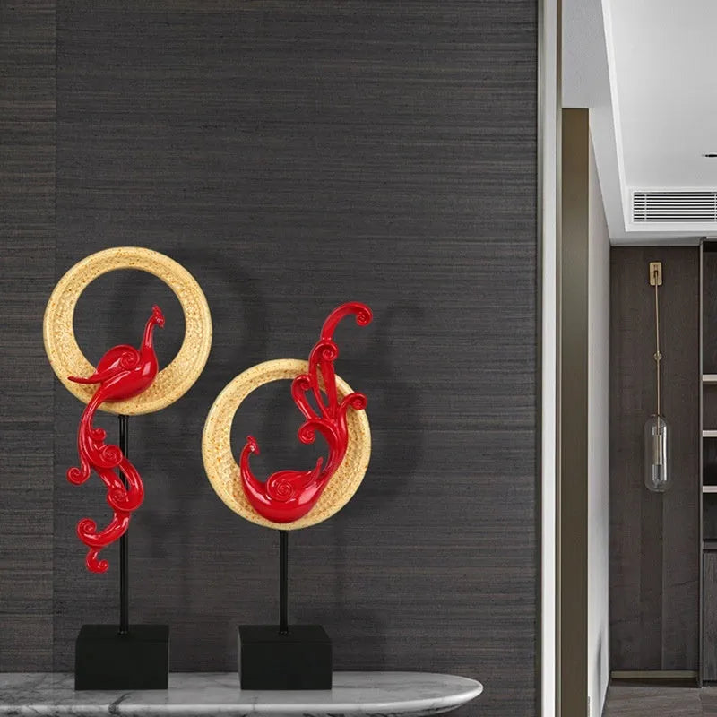 Large European style Phoenix ornament in synthetic resin with detailed craftsmanship