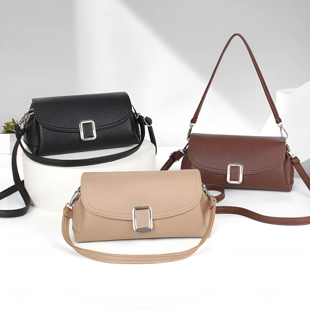 Ladies PU shoulder handbag in crossbody style, 25cm length, compact size for commuting and shopping