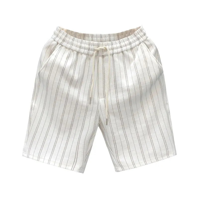 Men's black and white striped fleece-lined casual shorts with straight leg and ankle banding