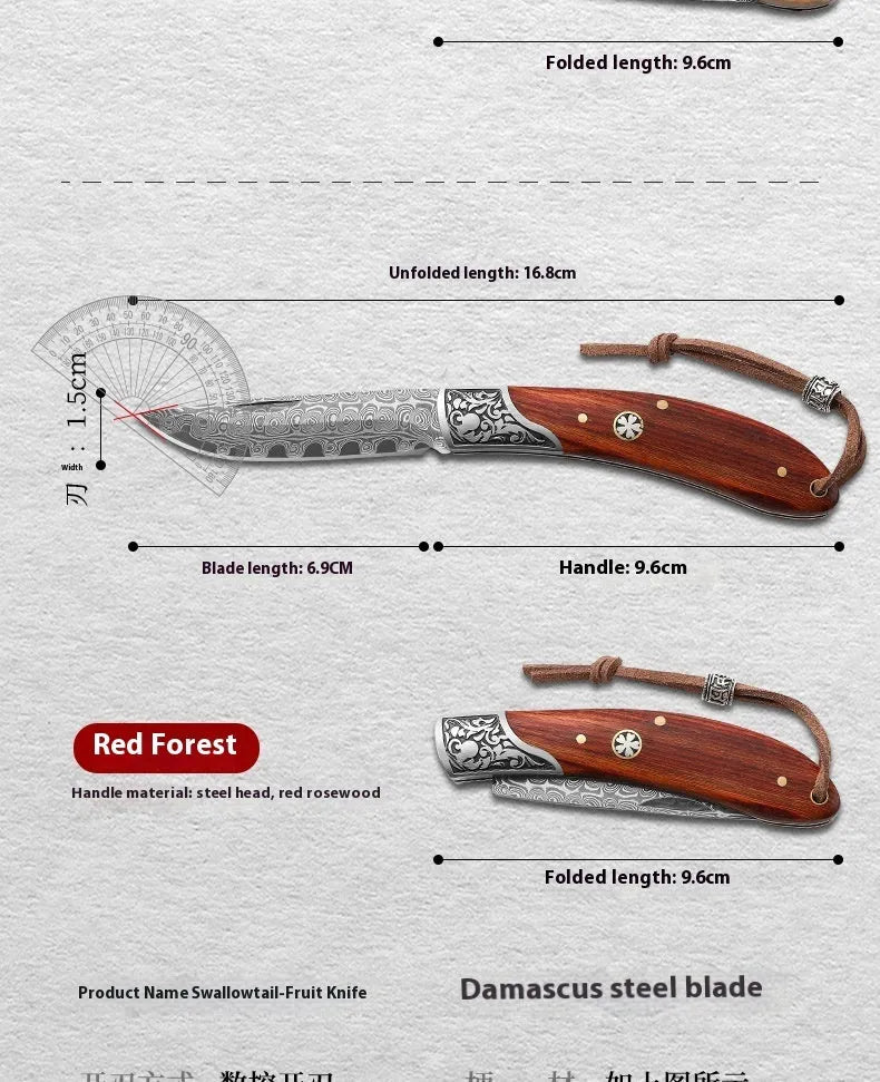 VG10 folding mini outdoor knife with stainless steel blade, dovetail styling, red forest colour