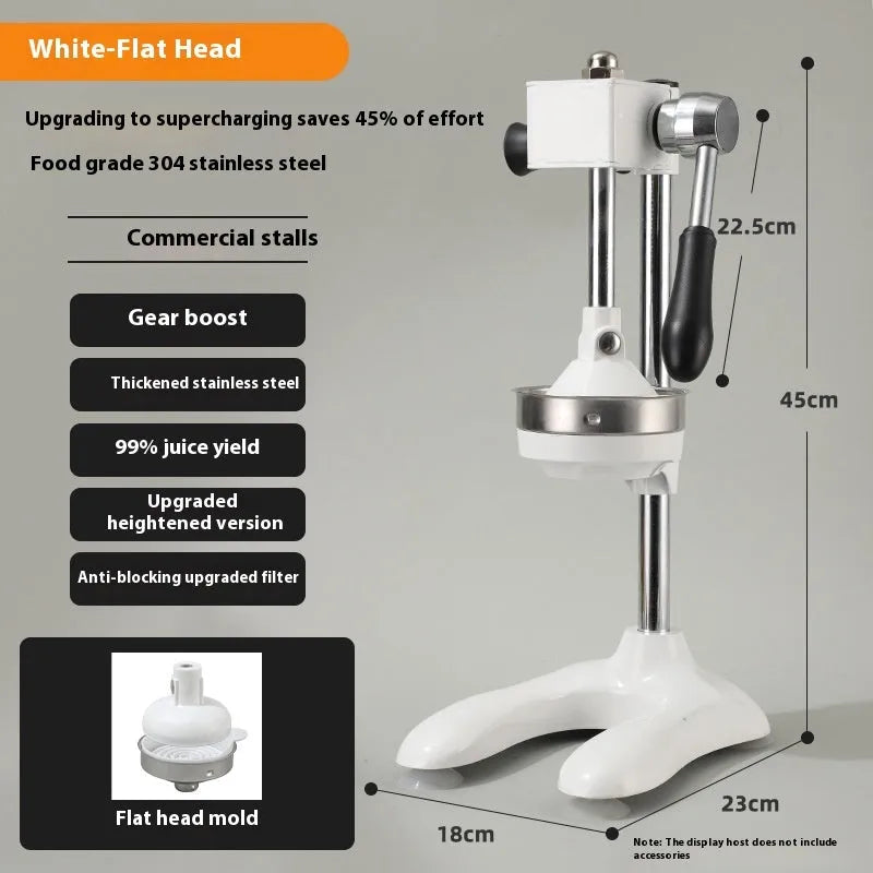Vertical stainless steel manual citrus juicer with zinc alloy components in multiple colour options