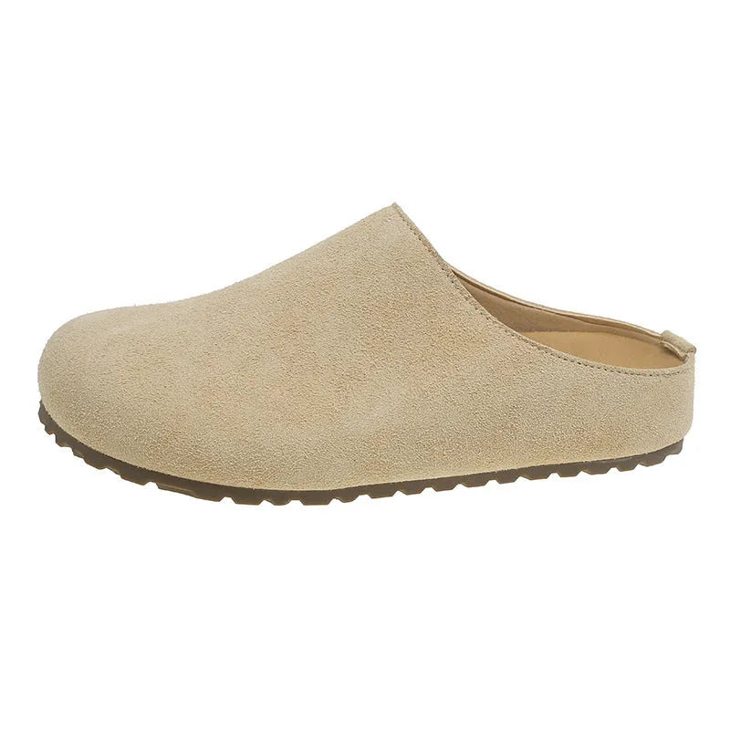 Korean style square toe slippers in apricot colour with microfiber upper and PU sole