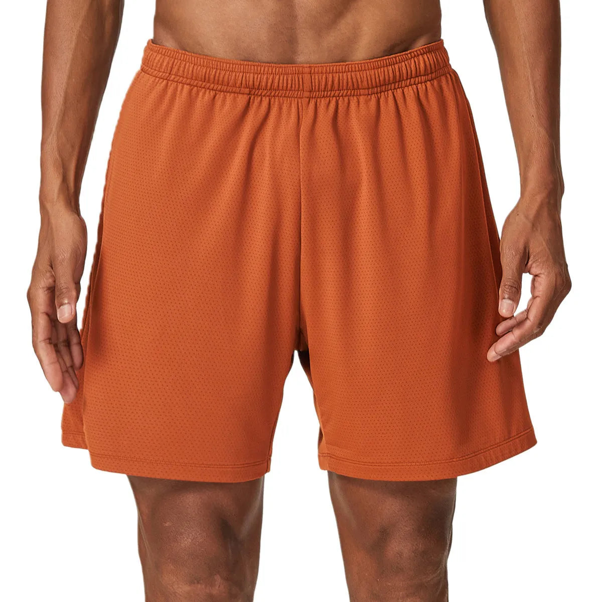 Men's quick-dry double-layer running shorts in multiple colours on a size chart.