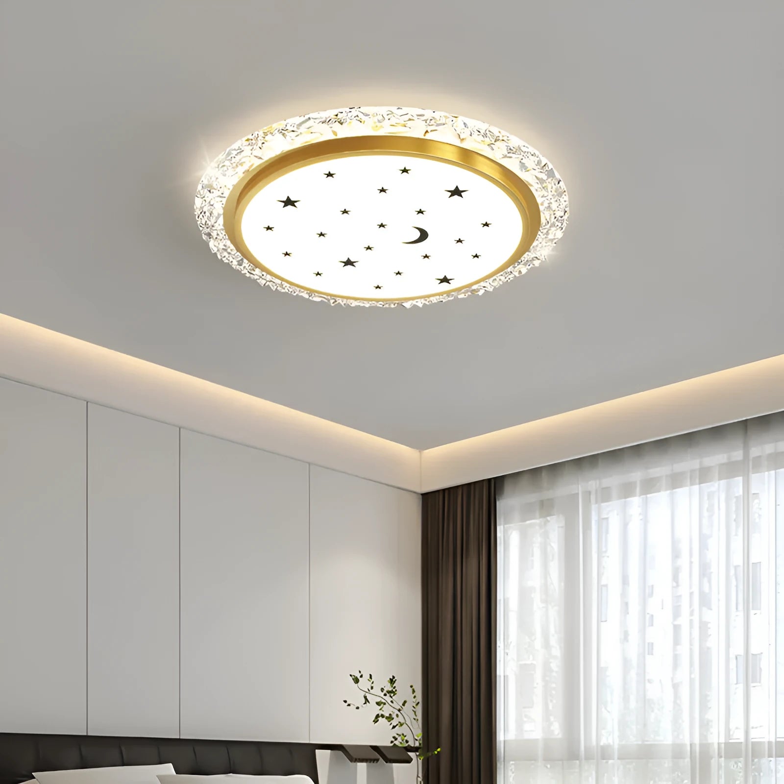 Modern simple iron LED ceiling lamp with warm romantic light, 110CM length, platinum finish, dimmable