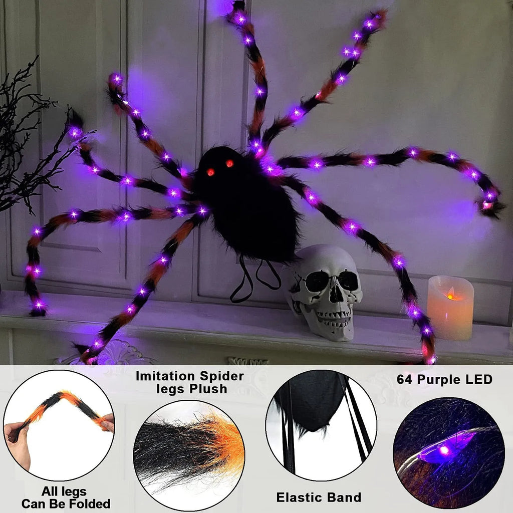 Halloween spider backpack with LED lights in plush sugar bag material
