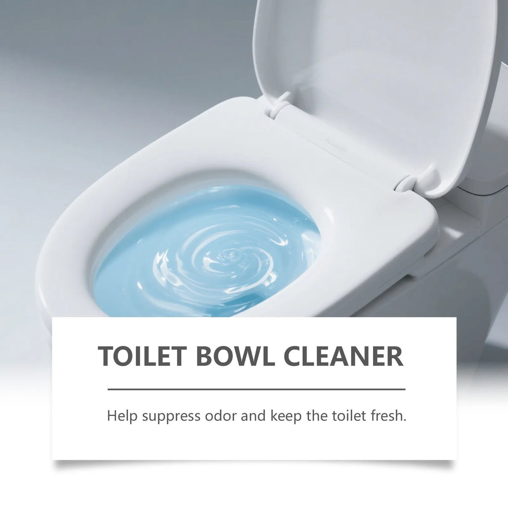 Four sachets of toilet cleaning powder showing 120g total weight with citric acid and bicarbonate ingredients