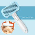 Automatic pet hair removal comb for dogs and cats showing one-click operation mechanism