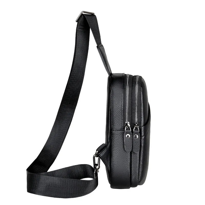 Men's genuine leather crossbody shoulder bag with breathable back in brown, diagonal pocket version