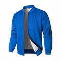 Men's loose fit long sleeve knitted jacket in grey on a hanger