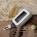 Genuine leather car key case in white, square vertical design, 8.3x5x2cm, plain weave texture