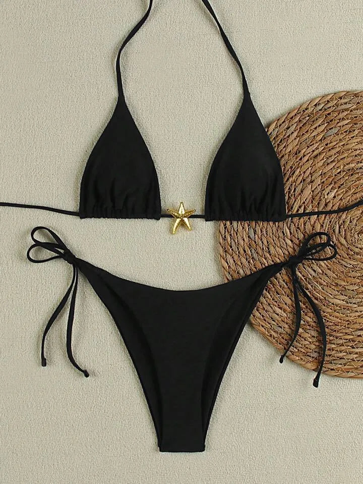 Women's lace-up nylon spandex bikini briefs in multiple colours for beach and hot spring