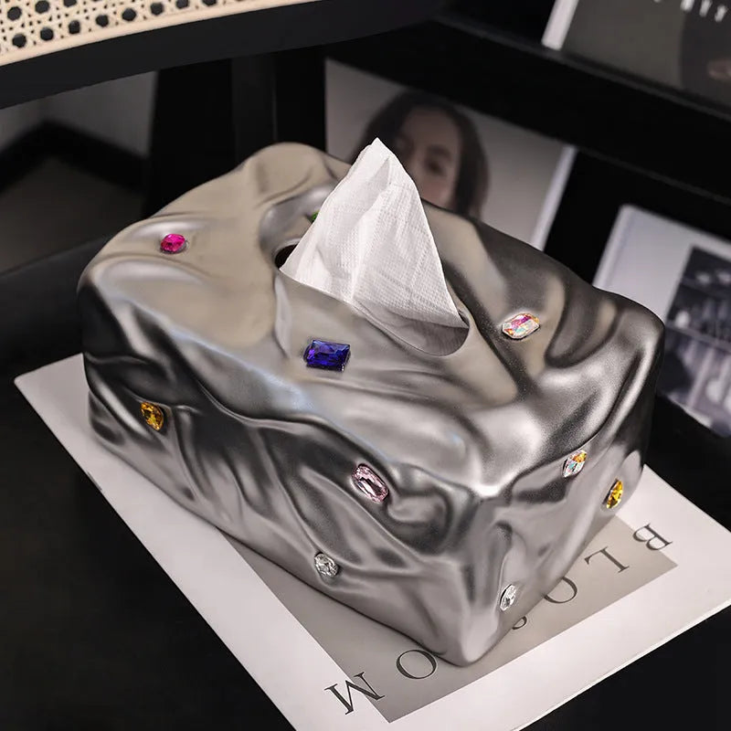 Ceramic tissue box in light luxury style with matte white or silver finish