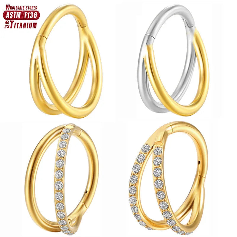 Titanium alloy fork nose ring with diamond-cut finish shown in silver colour.