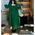 Women's grey knitted cardigan and long skirt dress suit with flocking detail