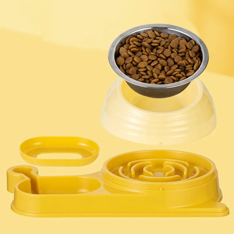 Automatic pet water bowl set with elevated food dish for cats and small dogs