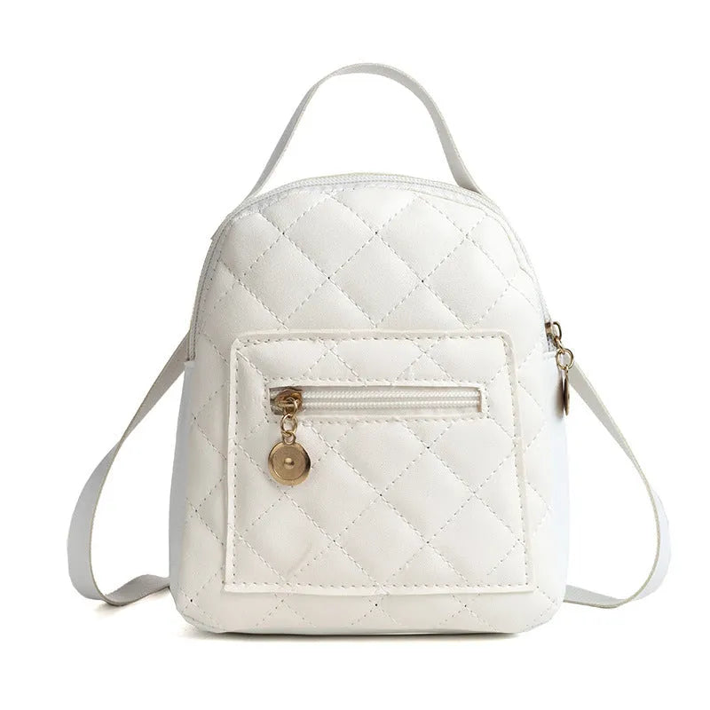Korean style girls' hard square embroidered backpack with soft carry handle in white colour