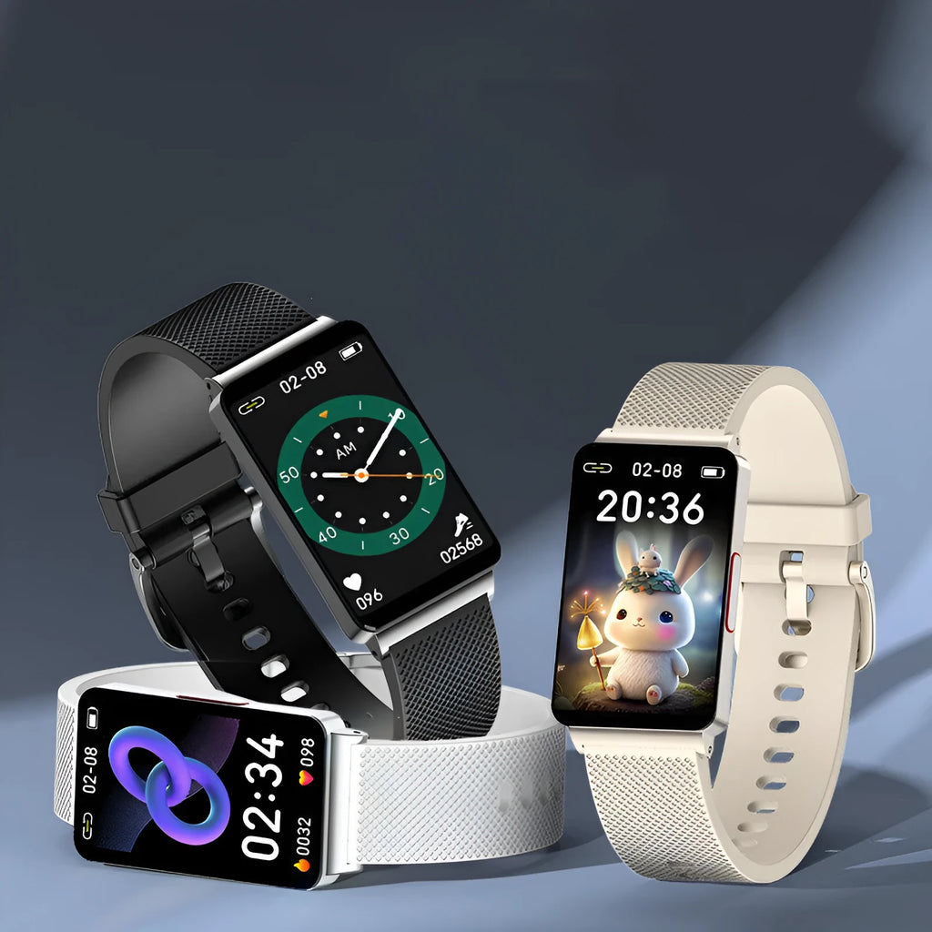 Blood Glucose EP08 Smart Bracelet with touch screen and TPU strap in black, gold, or silver colours