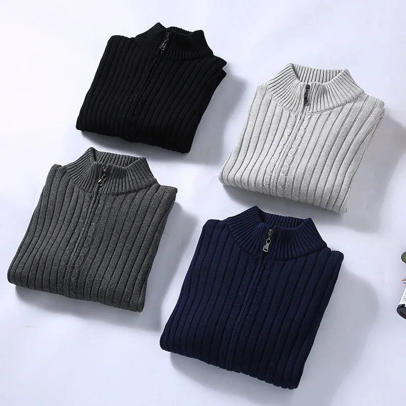 Men's loose fit cotton sweater coat in carbon gray, side view