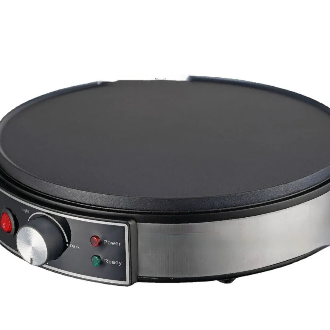 Black electric baking pan with non-stick surface and adjustable temperature knob, 30cm diameter