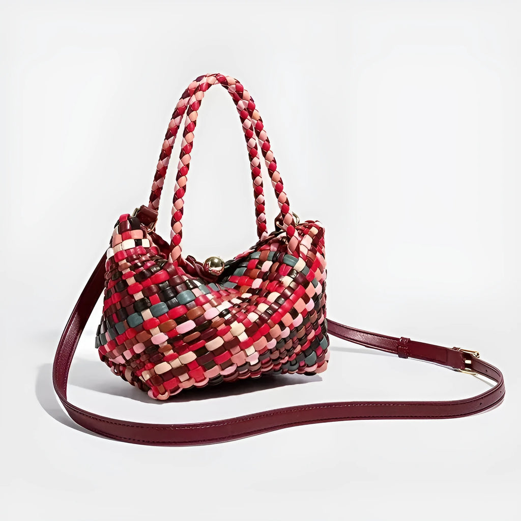 Women's handmade woven PU shoulder bag in casual style, 18x11x14cm, available in multiple colours