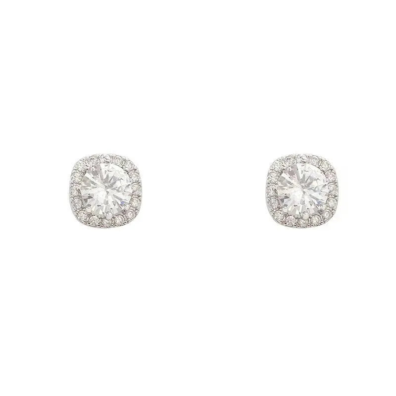 Square diamond geometric earrings with quadrilateral design in silver and gold alloy options