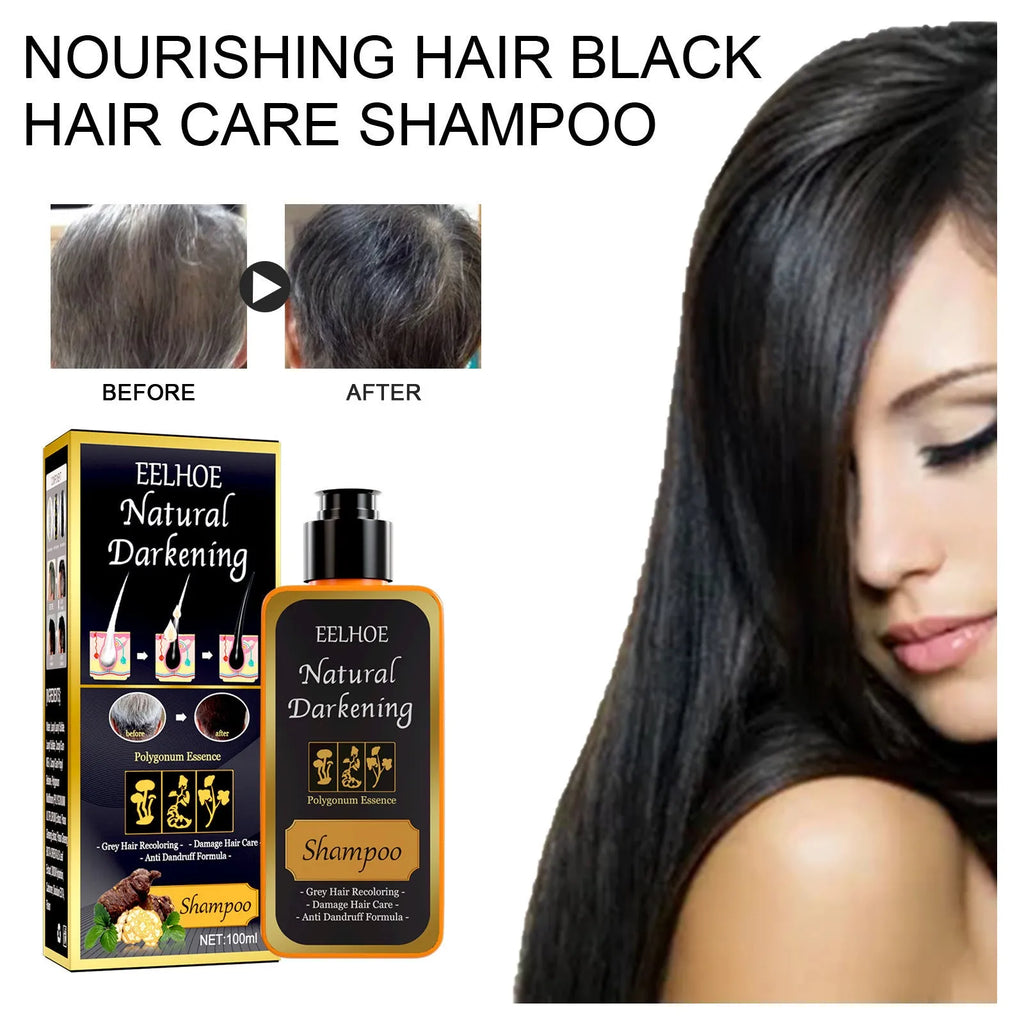 Polygonum Multiflorum Shampoo 100ml boxed for white to black hair colour restoration, anti-dandruff, and anti-hair fall