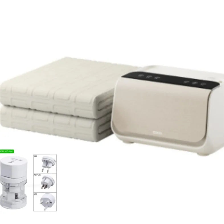 White Aideng electric water blanket with smart control host, shown in two size options: 1.4×2m and 1.8×2m.