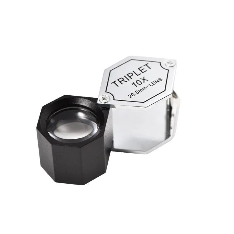 Handheld portable metal magnifying glass with optical glass lens for jewellery and coin inspection