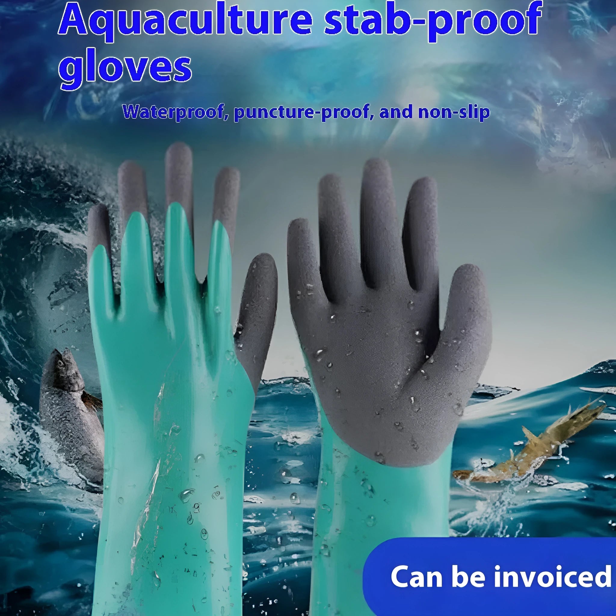 Wanghai women's waterproof lengthened nitrile gloves, navy blue, free size, 27cm length