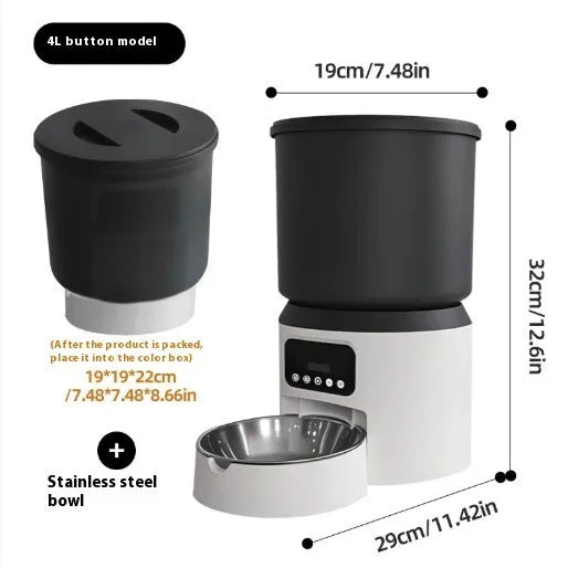 4L smart pet feeder for cats and dogs with timing and remote monitoring capabilities