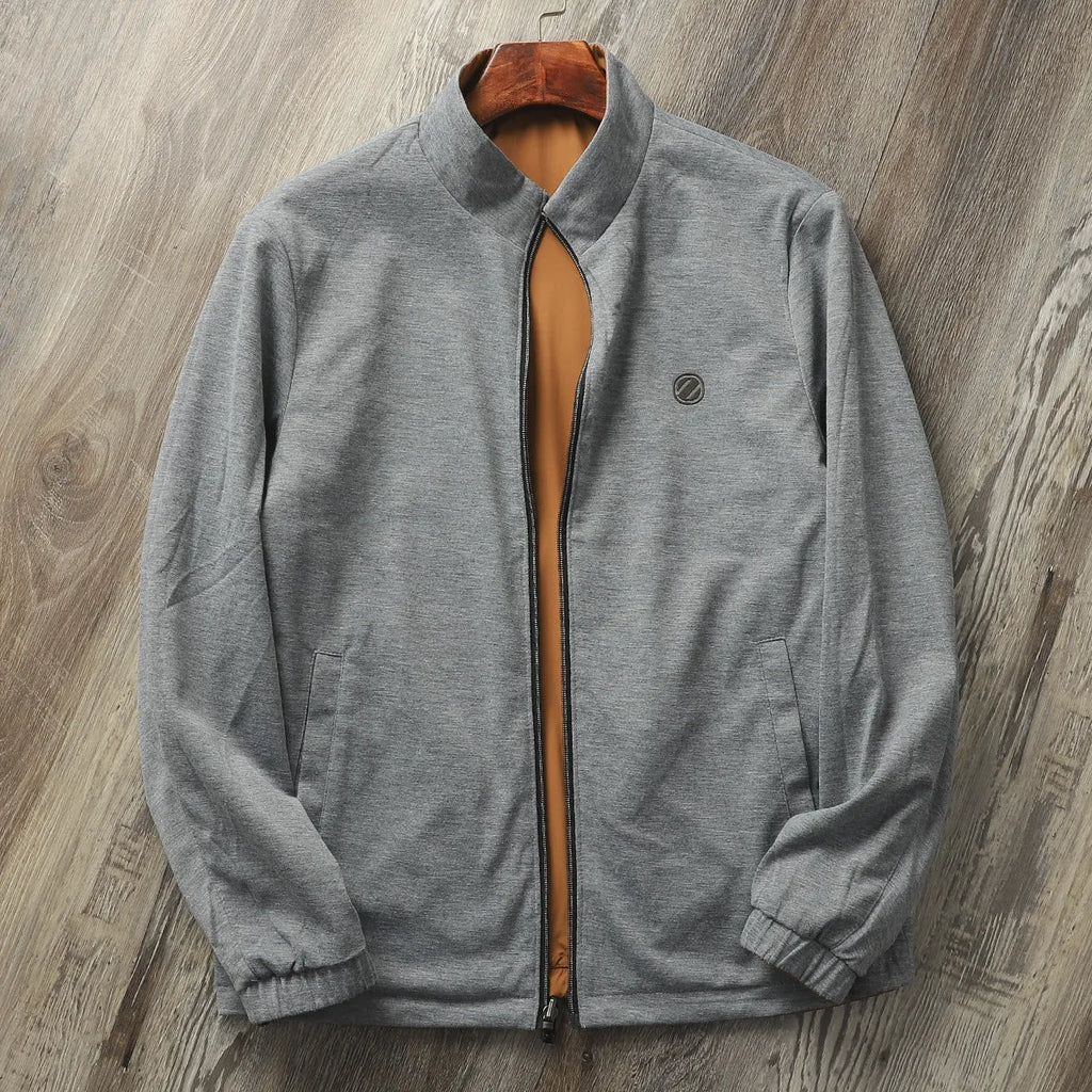 Men's stand collar casual jacket in polyester-cotton blend fabric available in multiple colours and sizes