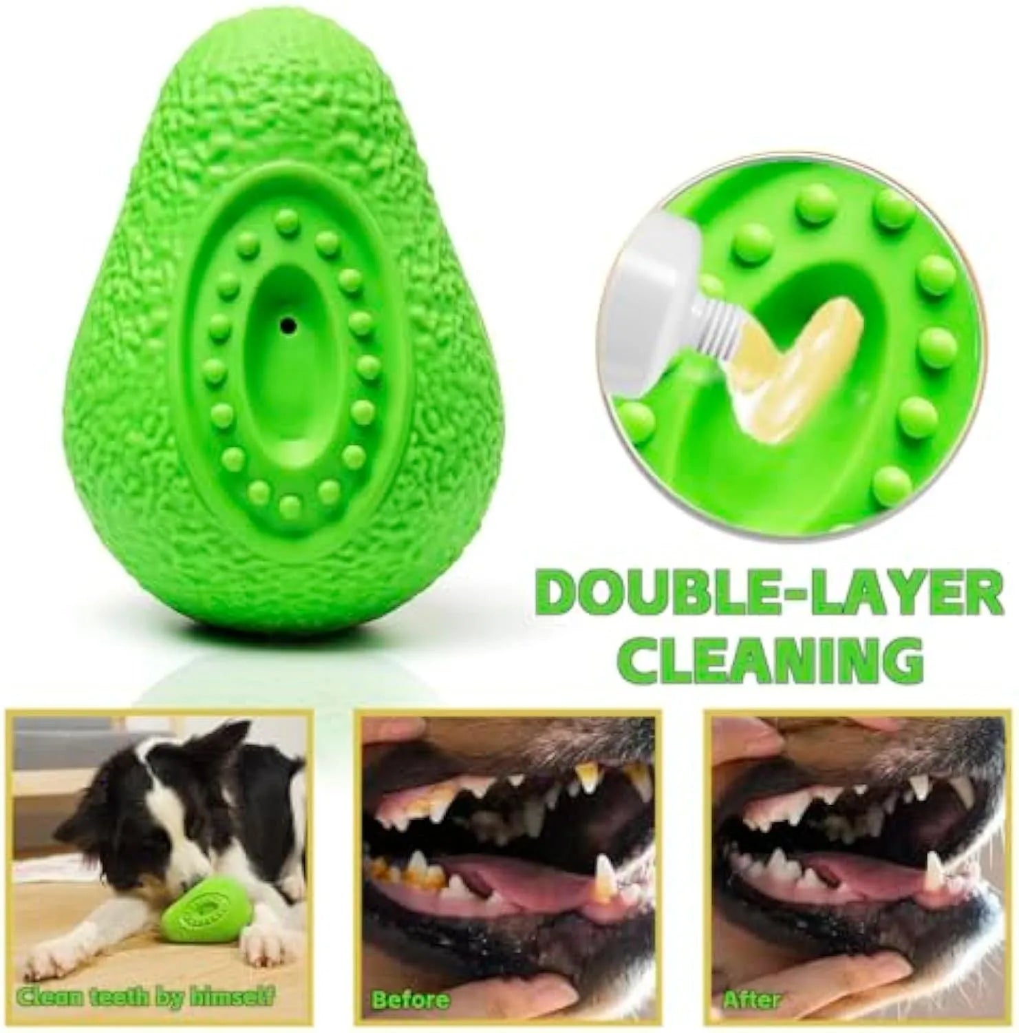 Green indestructible rubber dog chew toy for aggressive chewers on a white background.