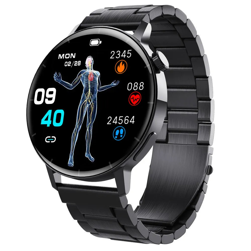 F67S third generation blood glucose smart watch with red light blood oxygen sensor on black brown leather strap