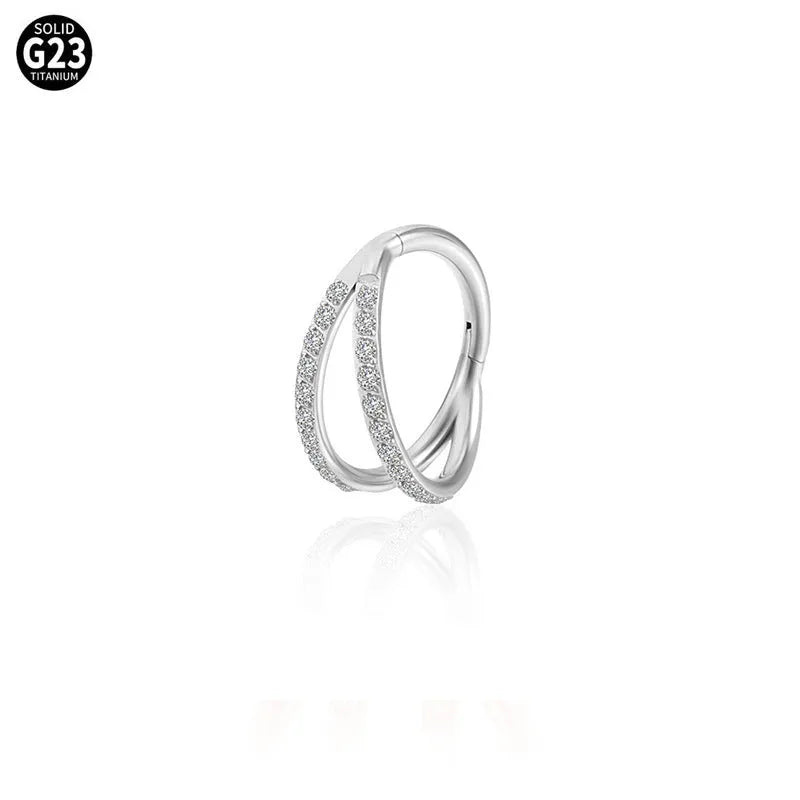 G23 titanium alloy piercing ring with zircon diamond-like coating in gold colour, showing thickness and length dimensions