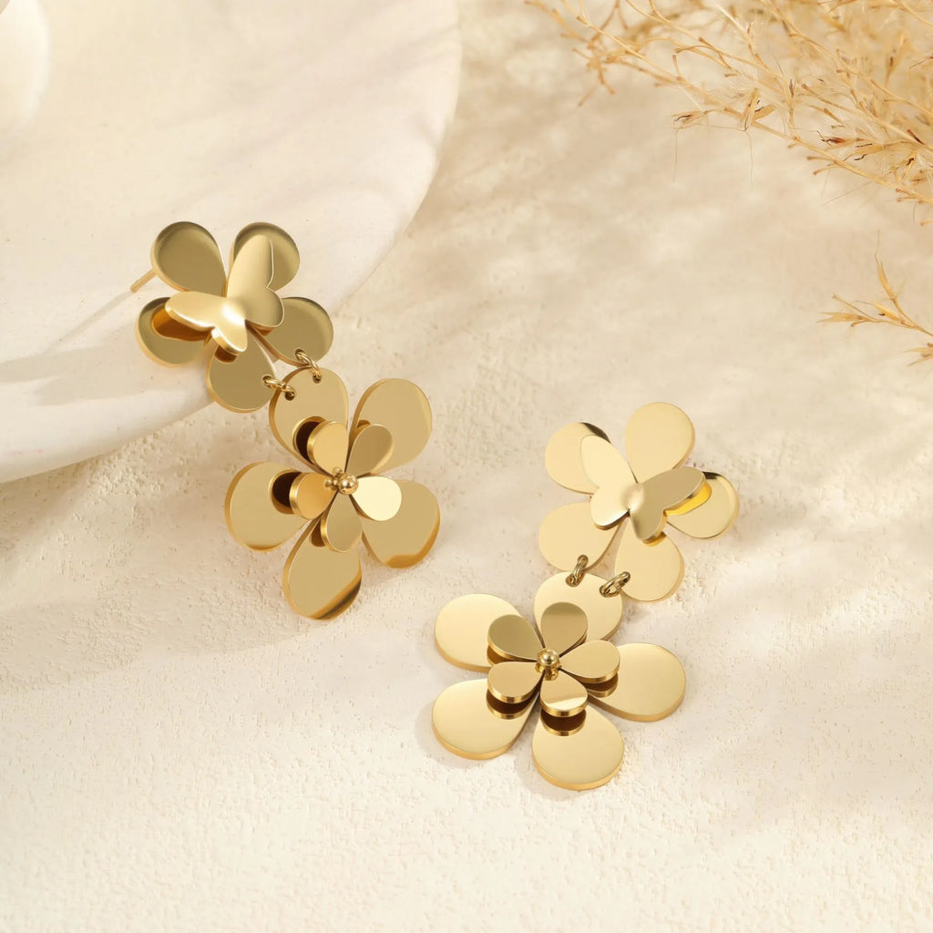 Gold flower butterfly geometric earrings for women with stainless steel construction