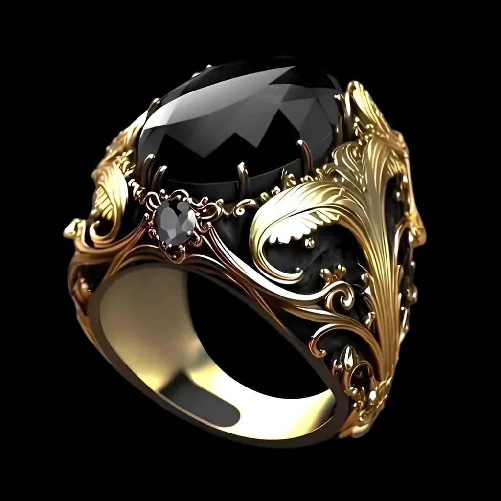 Men's geometric imitation ink color gem ornament wide face ring in silver alloy electroplated finish