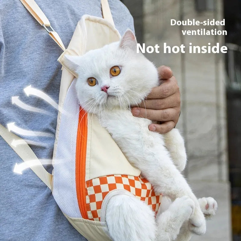 Portable non-woven polyester canvas pet backpack for cats in purple mist grape colour