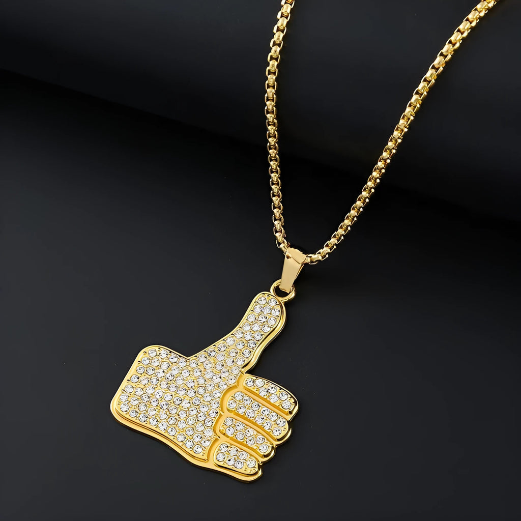 Gold-coloured geometric alloy pendant necklace for women with inlaid zircon stone details.