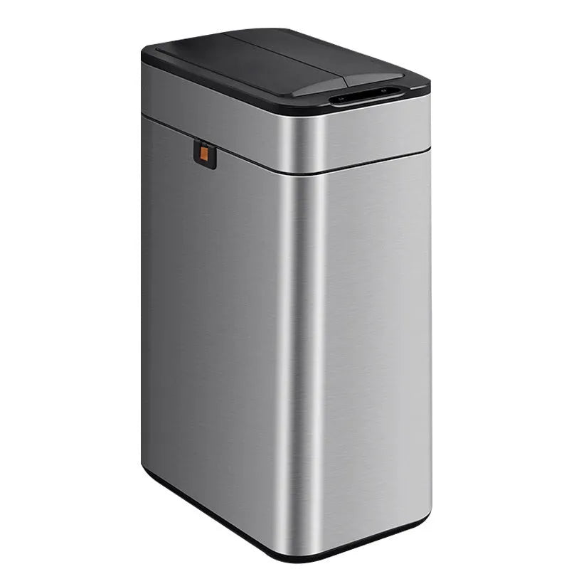 Stainless steel square smart trash can with inductive sensor and deodorising function.