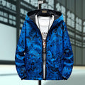 Men's loose fit reversible jacket with solid colour and flower pattern in black, front view