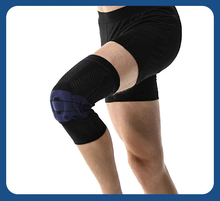 Adult black and blue sports kneepad made of nylon and spandex for basketball and running